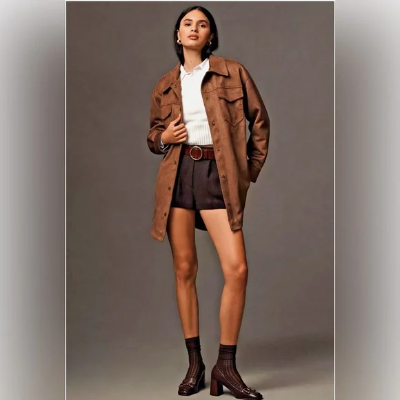 Anthropologie Pilcro Tillie Faux Suede Shacket cocoa size M - Picture 2 of 7